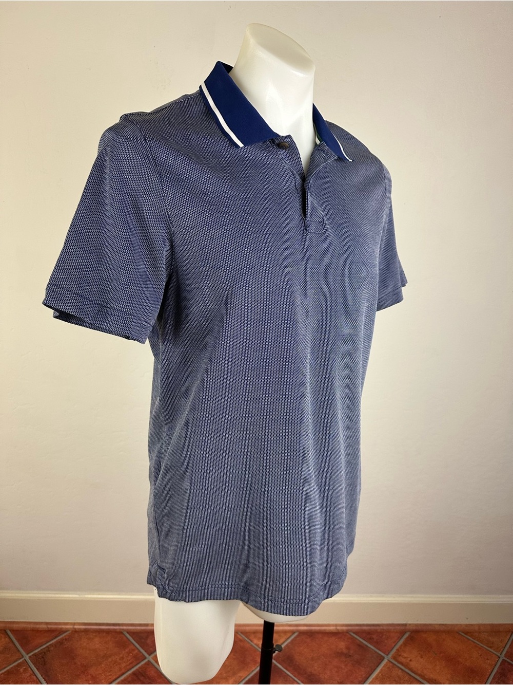 Ted Baker Knit Polo with Contrast Navy Collar and White Piping - Picture 4 of 8